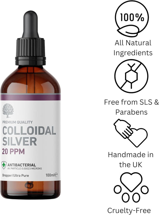 Nature'S Greatest Secret Premium Quality Antibacterial 20Ppm Colloidal Silver Dropper Bottle 100Ml