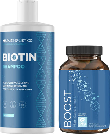 Biotin Vitamins And Shampoo For Thinning Hair - Sulfate Free Volumizing Shampoo For Women And Men With Keratin Rosemary And Tea Tree Essential Oil - Biotin Vitamins For Hair Skin And Nail Growth