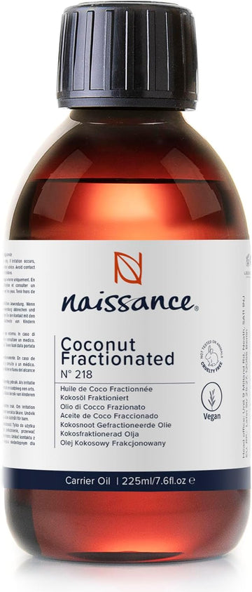 Naissance Liquid Fractionated Coconut Oil (No. 218) - 225ml - MCT Oil for Skin, Hair, Lip Gloss, DIY Beauty Recipes, Aromatherapy, Massage, Cuticules