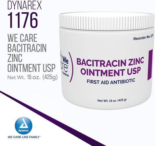 Dynarex Bacitracin Zinc Ointment Usp - Wound Healing Treatment For Minor Cuts, Itchy Diaper Rashes And First Degree Burns - 1 Jar - 15 Oz. / 425 Grams