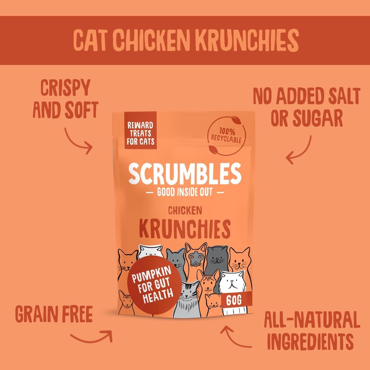 Scrumbles Chicken Krunchies, Pillow Cat Treats, 60g :Pet Supplies
