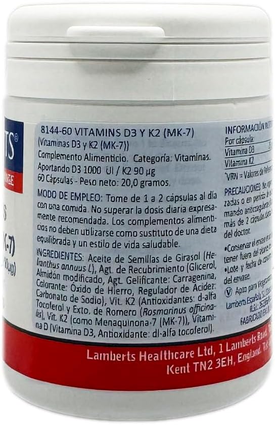 Lamberts Vitamin D3 1000IU with K2 90µg 60 Capsules : Amazon.co.uk: Health & Personal Care