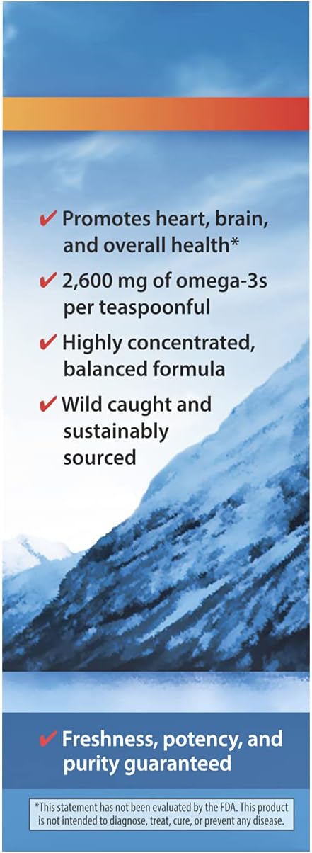 Carlson - Super Omega-3, 2600 mg Omega-3s, Omega-3 Liquid, Wild Caught Omega-3 Fish Oil Liquid Supplement, Omega-3 Supplement, Heart Health, Lemon, 100 mL (3.3 Fl Oz)