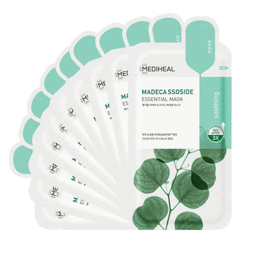 Mediheal Best Korean Sheet Mask - Madecassoside Essential Face Mask 10 Sheets For Sensitive Blemish Prone All Skin Types Hydrating Moisturizing Calming Soothing