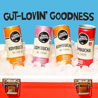 Liquid Remedy Kombucha Sugar Free Organic Drink, Low Calorie, Probiotic Like Tea For Gut Health - Fan Favorites Variety Pack - 8.5 Fl Oz Can, 24-Pack