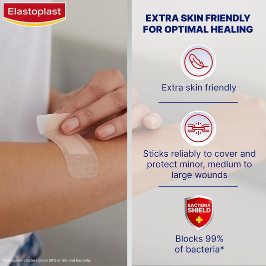 Elastoplast Sensitive Hypoallergenic Plasters Light (20 Pieces), For Painless Removal, Soft And Breathable Fabric Plasters, Strong Adhesive, Light Skin Tone, For Sensitive Skin