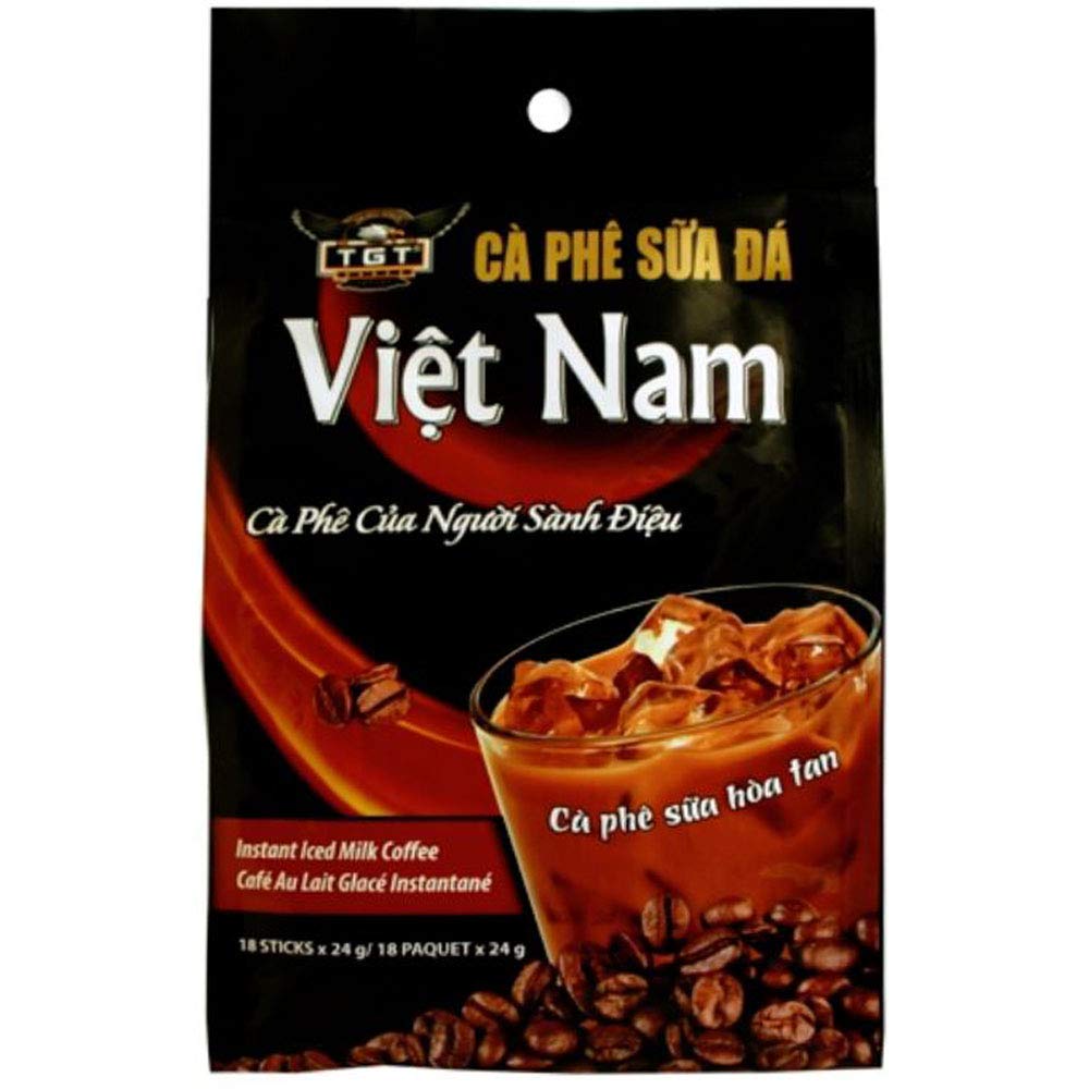 TGT Instant Iced Milk Coffee, The Original Vietnamese Instant Coffee Mix, Café S?a Hòa Tan, Coffee Packets Single Serve, Great Coffee Gift for Office Travel Camping, Bag of 18 Packets x 24g, Pack of 1