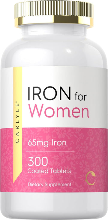 Carlyle Iron For Women 65Mg | 300 Coated Tablets | Vegetarian, Non-Gmo & Gluten Free Supplement