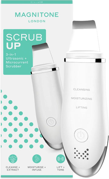 Magnitone Scrub Up 3-In-1 Ultrasonic Pore Scrubber + Serum Infuser, For Clean & Toned Skin, Cleanse, Moisturise & Lift Your Skin, Remove Blackheads + Excess Oil, Usb Rechargeable, Ion Technology