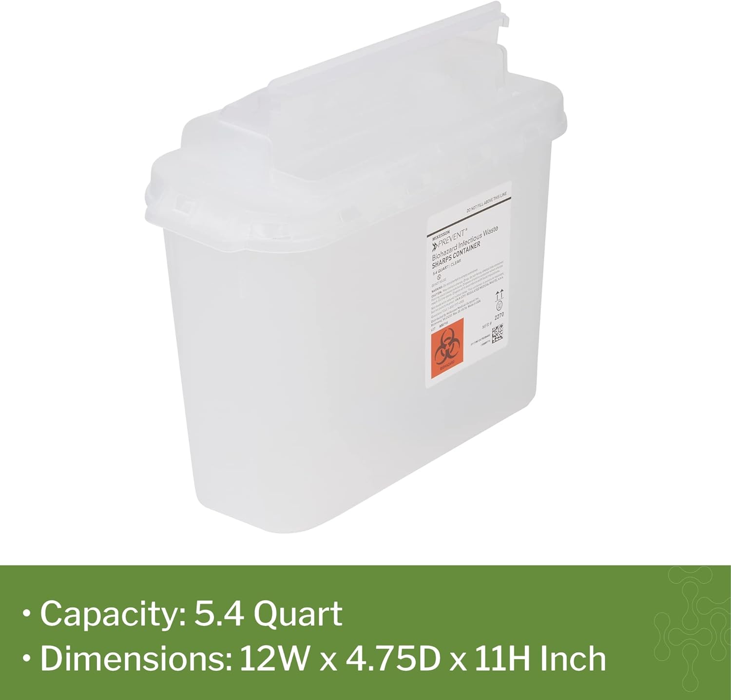 McKesson Prevent Sharps Container - for Biohazard Infectious Waste - 11 in x 12 in x 4 3/4 in, 5.4 qt, 1 Count