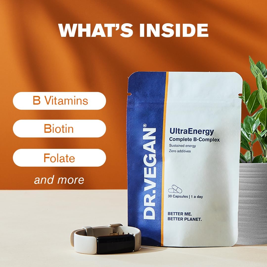 UltraEnergy | High Strength Vitamin B Complex | Includes Vitamin B12 (100ug), Choline (50mg), Biotin (50ug) and Folate (200ug) | 30 Vegan Capsules | One-A-Day | DR.VEGAN : Amazon.co.uk: Health & Personal Care