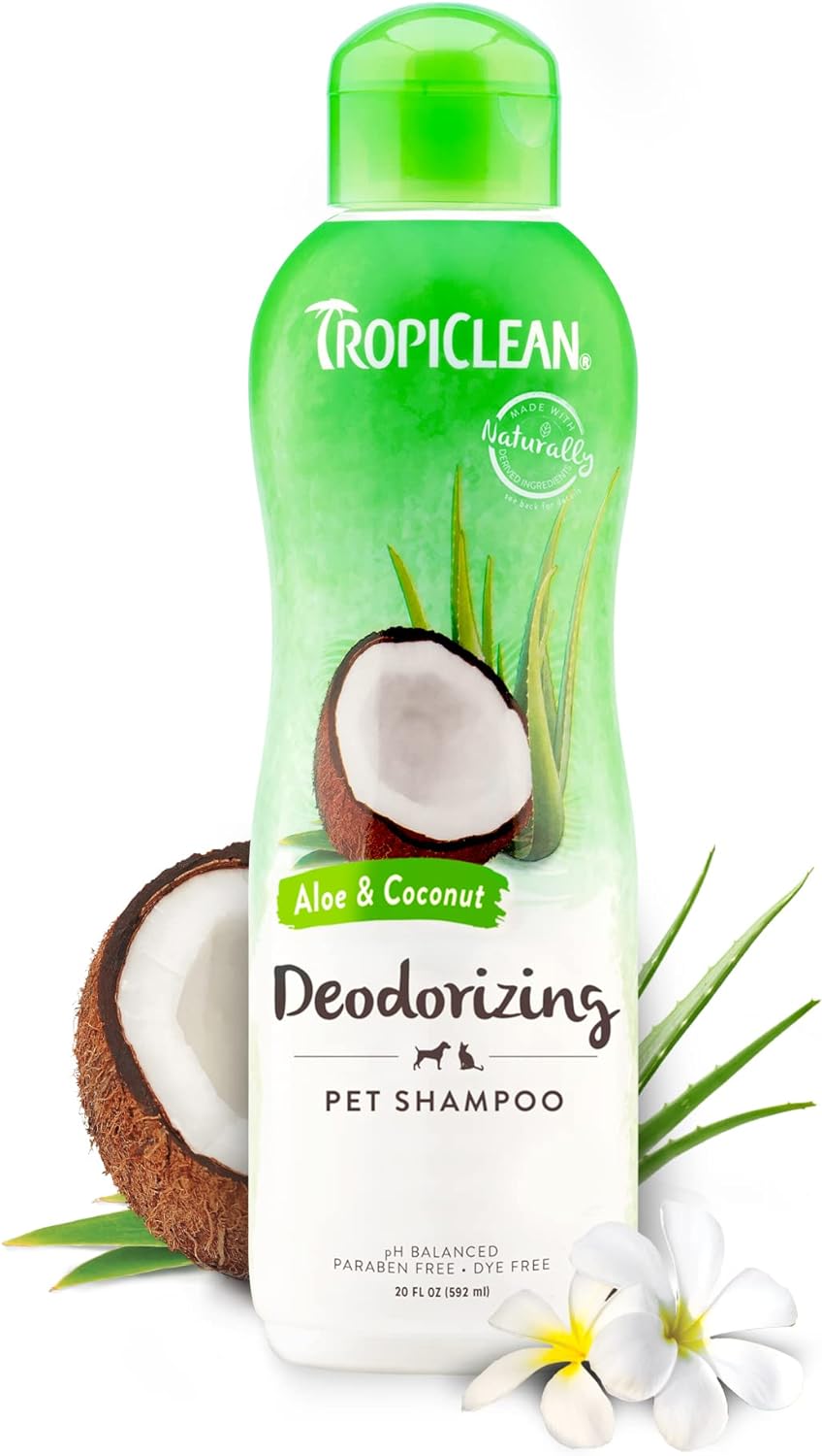 TropiClean Dog Shampoo Grooming Supplies - Deodorising Dog and Cat Shampoo for Smelly Dogs & Cats - Odour Eliminating - Derived from Natural Ingredients - Used by Groomers - Aloe & Coconut, 592ml?TRALSH20Z