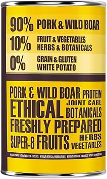AATU 90/10 Wet Dog Food in a Tin, Wild Boar and Pork, Grain Free Recipe, No Artificial Ingredients, Good for Low Maintenance Feeding (6 x 400 g)?WABP400