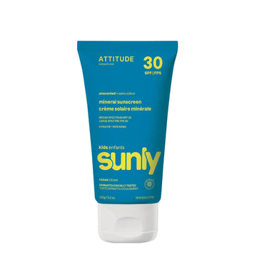 ATTITUDE Mineral Sunscreen for Baby and Kids, EWG Verified, Broad Spectrum UVA/UVB, Dermatologically Tested, Plant and Mineral-Based Formula, Vegan, SPF 30, Unscented, 5.2 Oz