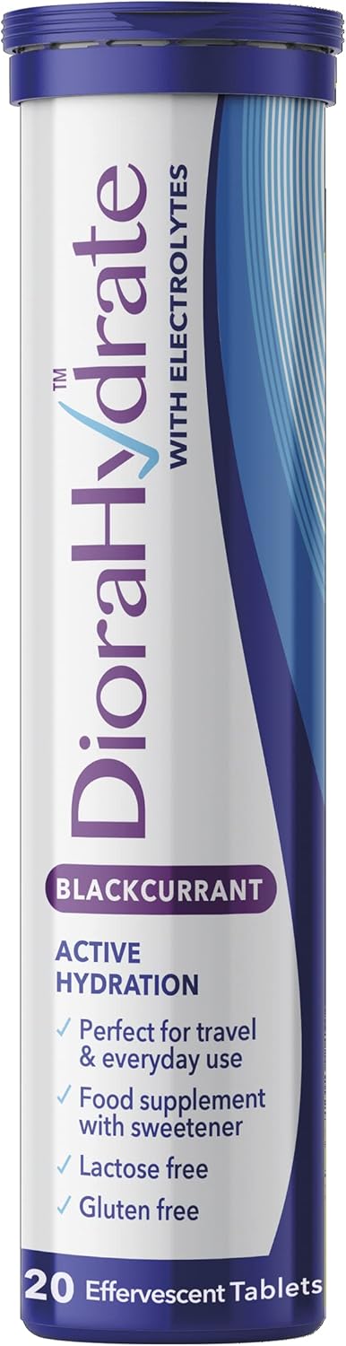 Diorahydrate Hydration Tablets With Electrolytes & Carbohydrates | 20 Blackcurrant Flavour Tablets| Scientifically Formulated For Active Hydration | Food Supplement Compact Tube
