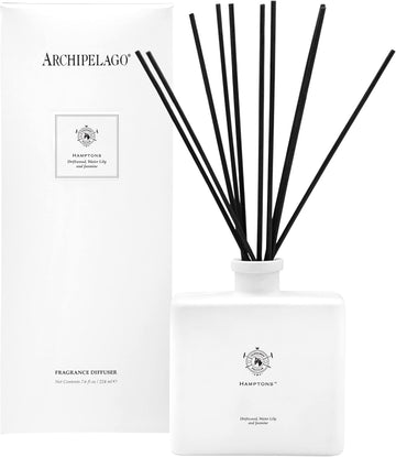 Archipelago Botanicals Hamptons Luxe Reed Diffuser | Driftwood, Water Lily, and Jasmine | Includes Fragrance Oil, Elegant Vessel and Diffuser Reeds (7.6 fl oz)