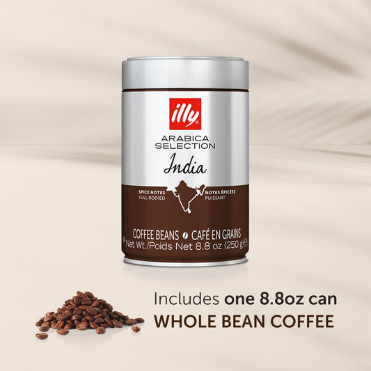 illy Whole Bean Coffee - Perfectly Roasted Whole Coffee Beans – India Dark Roast - with Notes of Black Pepper & Extra-Dark Chocolate – Full-Bodied - 100% Arabica Coffee - No Preservatives – 8.8 Ounce