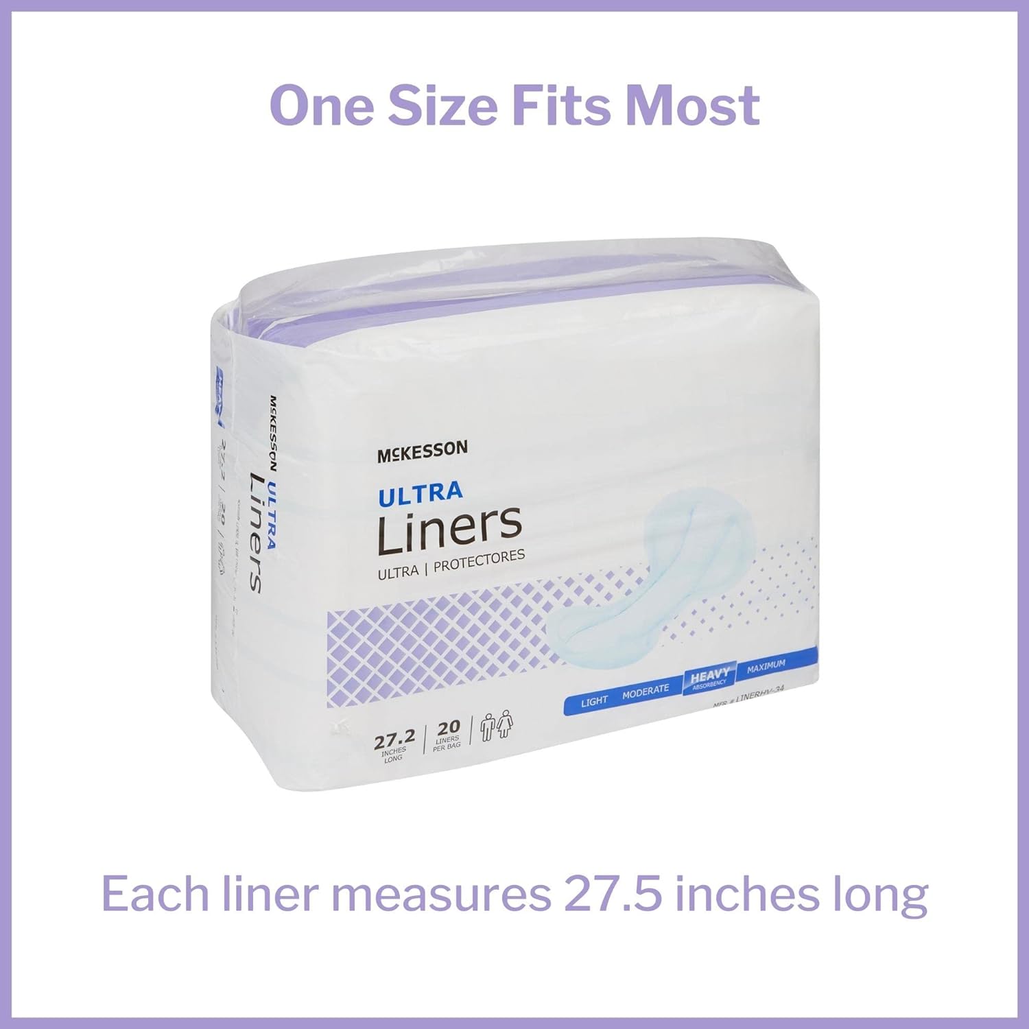 McKesson Ultra Incontinence Liners - Heavy Absorbency, Contoured, Unisex, Adult - One Size Fits Most, 27 1/5 in Long, 20 Count, 1 Pack