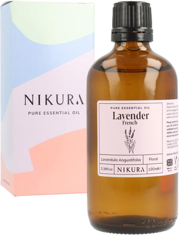 Nikura French Lavender Essential Oil - 100Ml | Lavender Oil For Sleep, Aromatherapy, Diffusers For Home, Candle-Making, Bath, Anxiety, Massage, Hair, Skin | 100% Pure Natural Oils | Vegan & Uk Made