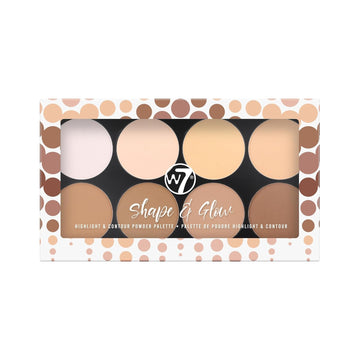 W7 Shape & Glow Highlight & Contour Powder Palette - Professional 8 Shade Face Makeup Palette