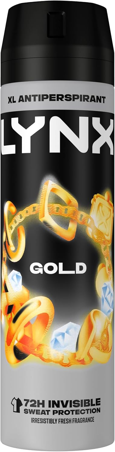 Lynx Xl Gold Anti White Marks Anti-Perspirant Deodorant Spray No Fuss Aerosol For All-Day Freshness 6X 200 Ml - Packaging May Vary