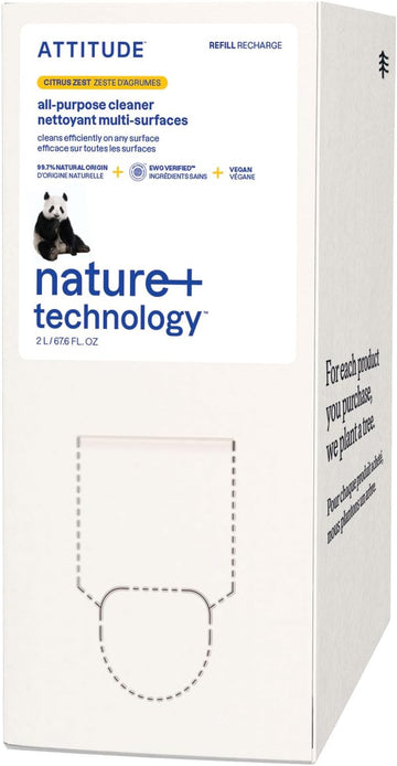 Attitude All Purpose Cleaner, Ewg Verified Multi-Surface Products, Vegan, Naturally Derived Multipurpose Cleaning Spray, Citrus Zest, 67.6 Fl Oz