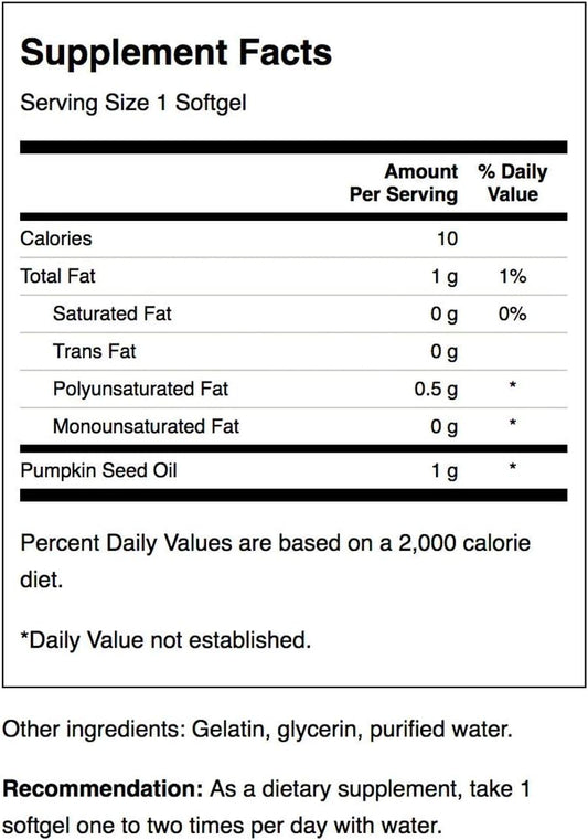 Swanson Pumpkin Seed Oil Brain Health Cardiovascular Support High Bioavailable Essential Fatty Acids (EFAs) Combination Herbal Supplement 1000 mg 100 Softgel Capsules : Health & Household