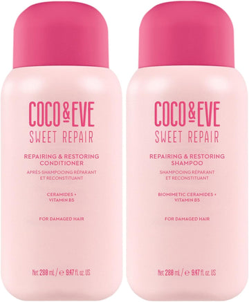 Coco & Eve Repair & Restore Shampoo & Conditioner Bundle. Hydrating & Strengthening Set For Damaged, Color Treated Hair. Deeply Nourish, Reduce Split Ends & Breakage For Healthy Hair. (560 Ml)