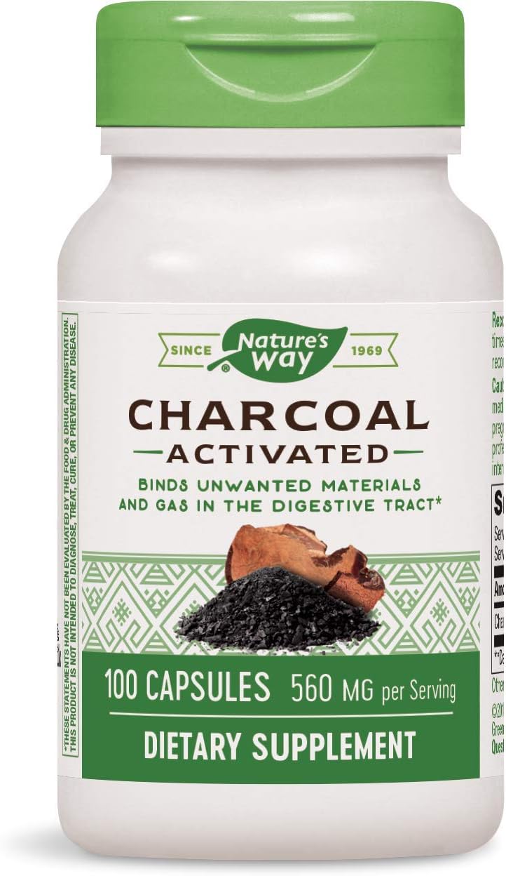 Nature'S Way Activated Charcoal, Binds Unwanted Materials And Gas*, 560Mg Per Serving, 100 Capsules