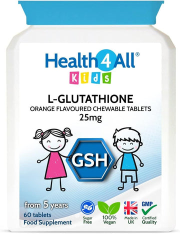 Health4All Kids L-Glutathione 25mg Chewable 60 Tablets Reduced Glutathione (GSH) Antioxidant for Children