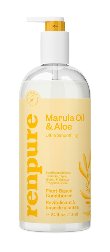 Renpure Plant Based Marula Oil And Aloe Ultra Smoothing Conditioner - Ideal For Dry, Frizzy Hair - Leaves Hair Hydrated - Gentle Formula - Paraben Free - Recyclable, Pump Bottle Design - 24 Fl Oz