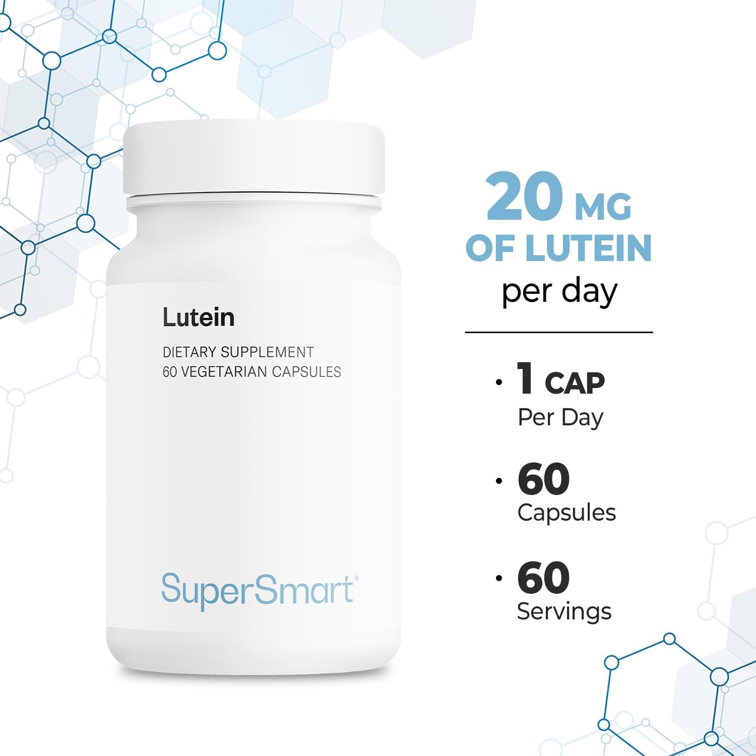 Supersmart - Lutein 20Mg Per Day - Marigold Extract 25% - Eye Care Supplement - 100% Natural | Non-Gmo & Gluten Free - 60 Vegetarian Capsules : Health & Household