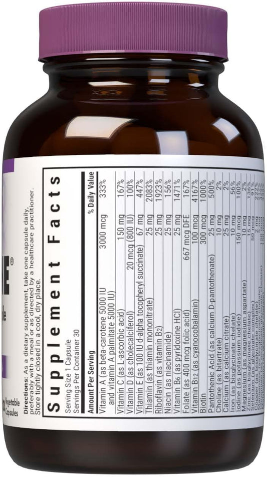 Bluebonnet Nutrition Mult One (With Iron), Daily Nutritional Support*, Vegetarian Friendly, Kosher Certified, Gluten-Free, Dairy-Free, 30 Vegetable Capsules, 30 Servings