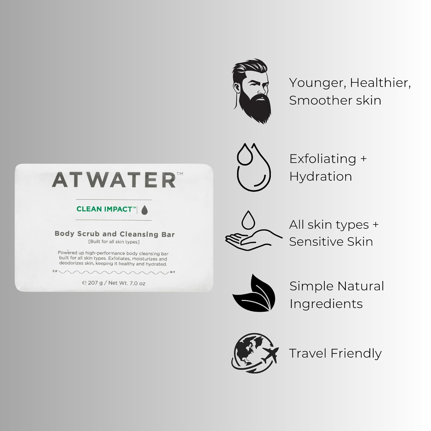 Atwater Exfoliating Bar Soap For Men - Mens Soap Bar Enriched With Jojoba Seed Oil And Coconut, Natural Mens Bar Soap With No Added Artificial Fragrances - 207 Grams / 7 Oz : Beauty & Personal Care