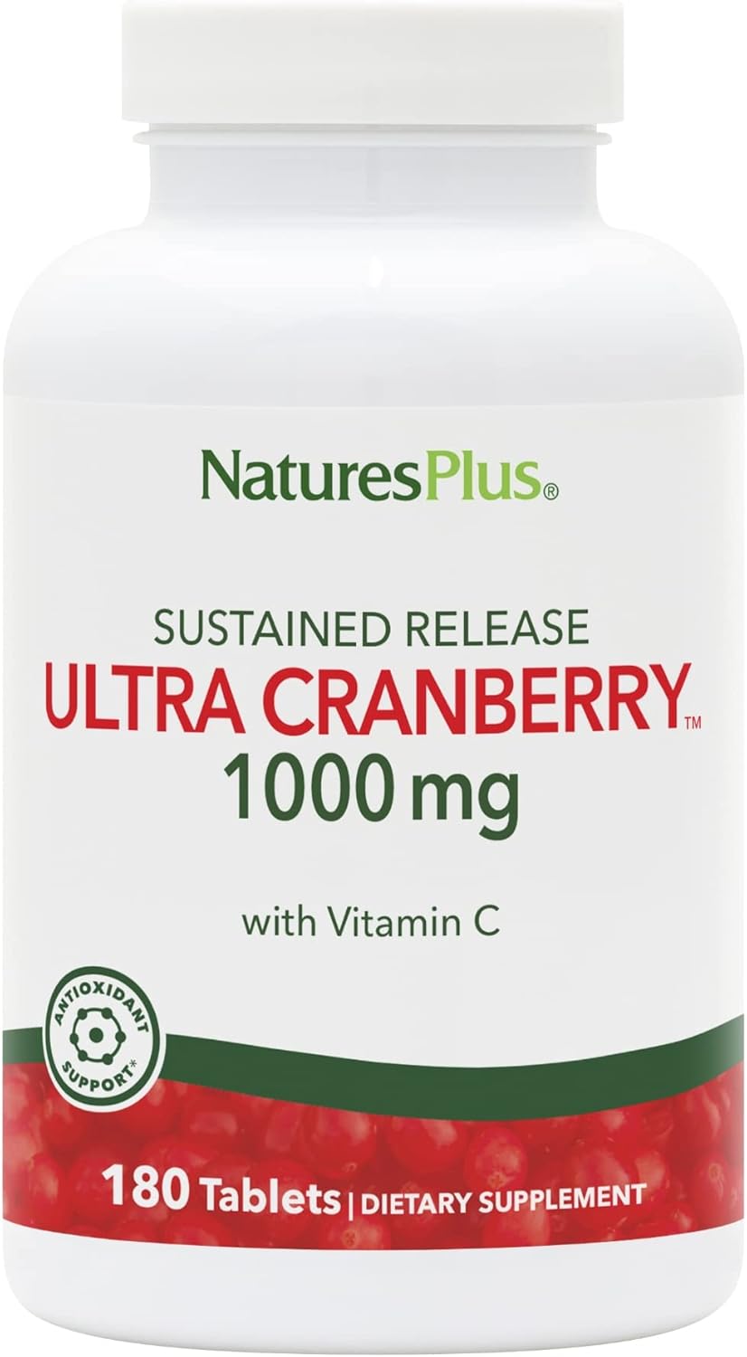 Natures Plus Ultra Cranberry 1000, Sustained Release - 1000 Mg - Natural Cranberry With Vitamin C - Promotes Urinary Tract Health - 180 Vegetarian Tablets (90 Servings)