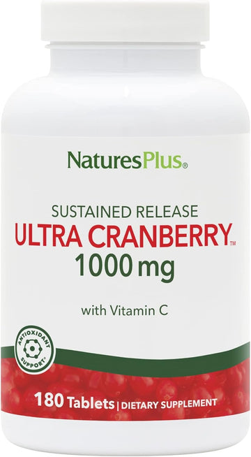 Natures Plus Ultra Cranberry 1000, Sustained Release - 1000 Mg - Natural Cranberry With Vitamin C - Promotes Urinary Tract Health - 180 Vegetarian Tablets (90 Servings)