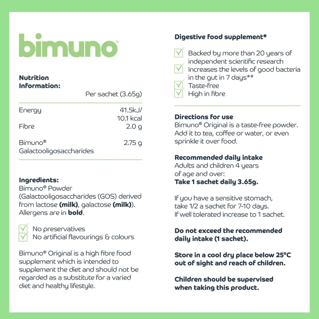 BIMUNO Daily Prebiotic Fibre Supplement – Supports Gut Health with Soluble GOS | Tasteless Powder for Digestive Balance | Vegetarian, Halal | 3-Month Pack : Amazon.co.uk: Health & Personal Care