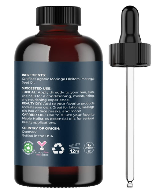 Moringa Oil for Hair Nails and Skin - Highly Absorbent Moringa Oleifera Hair Oil Treatment and Anti Aging Serum for Face Care - Body Moisturizer for Dry Skin Care and Hydrating Serum for Hair Care