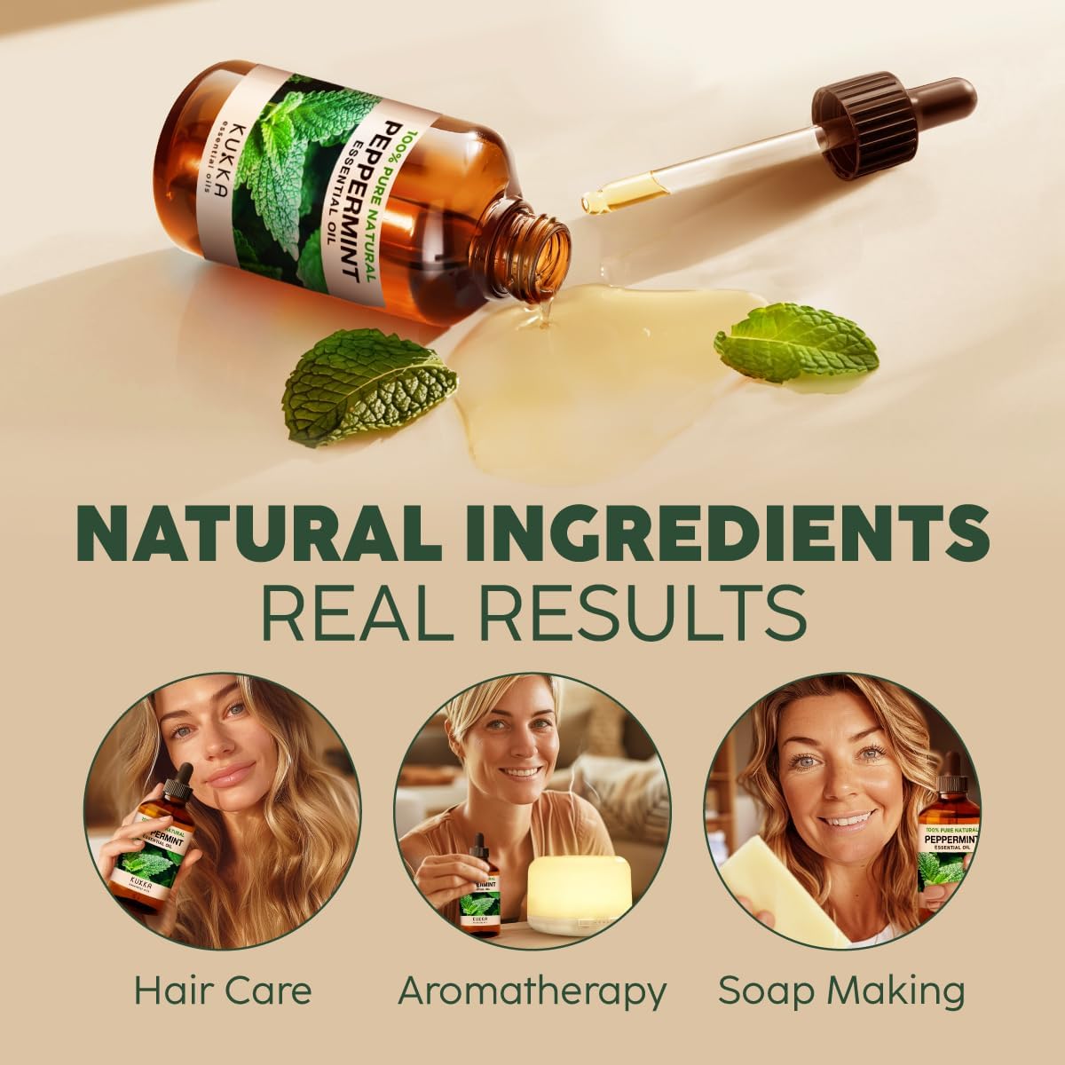 Kukka Peppermint Oil - Huge 4 Fl Oz - 100% Pure Natural Peppermint Essential Oil to Invigorate & Awaken Your Senses - Experience Strong Refreshing & Cooling Mint Oil for Skin Hair & Soap Making Scent : Health & Household