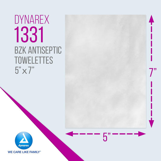 Dynarex Bzk Antiseptic Towelettes - 5"X7" - Benzalkonium Chloride, Hand Sanitizing Wipes Or First Aid Wound Wipes, 1 Case Of 1000 (Packaging May Vary)