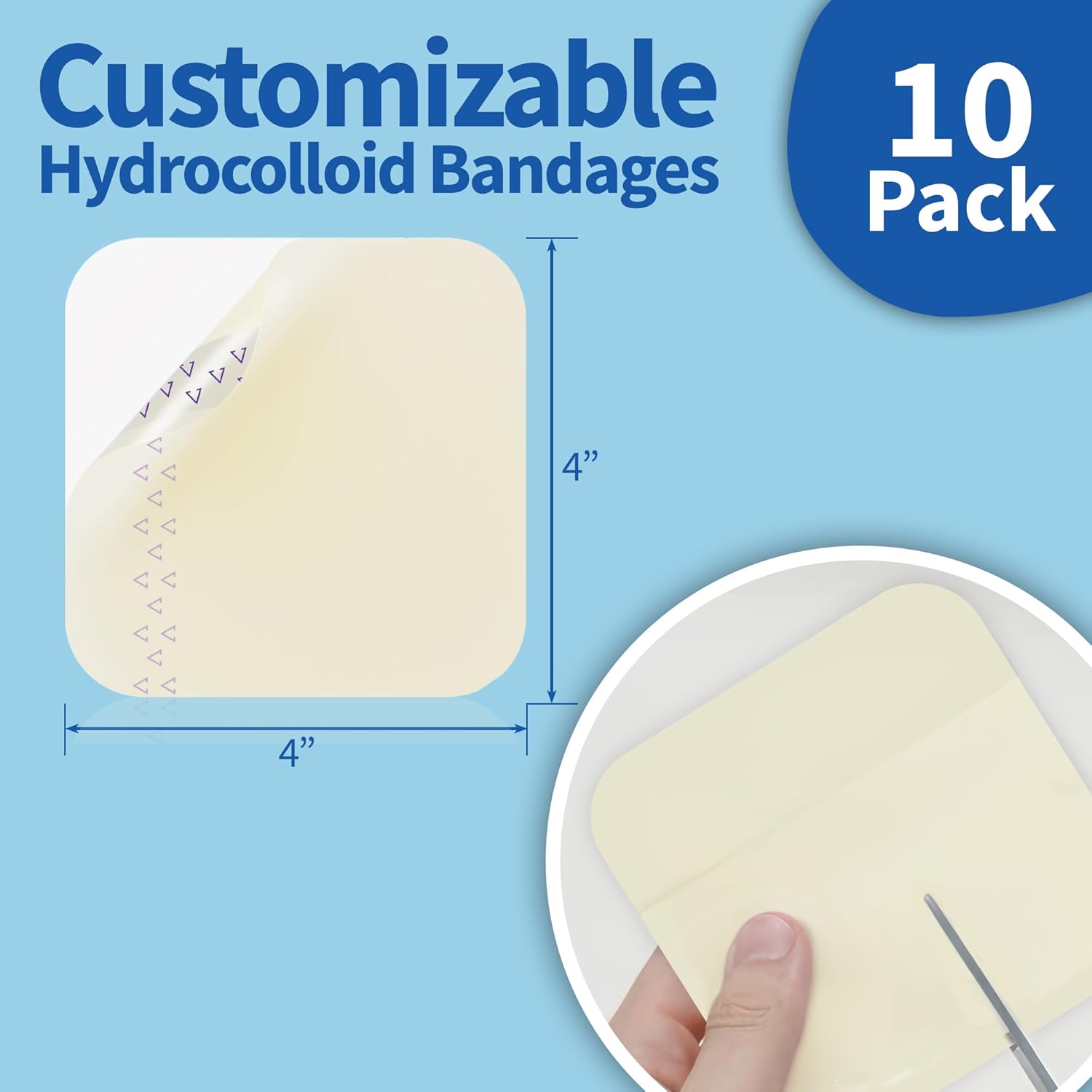 Ourmed Hydrocolloid Dressing Large 10Cm X 10Cm, Extra Thin Waterproof Wound Plasters, Adhesive Bandages For Light Exudate Wound, Blister, Acne, Superficial Wound Care, Faster Healing, 0.3Mm, 10 Pack