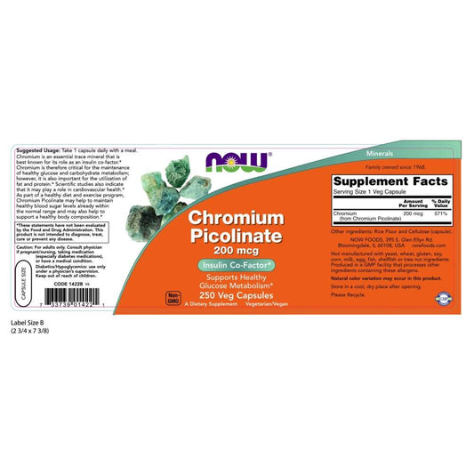 NOW Supplements, Chromium Picolinate 200 mcg, Insulin Co-Factor