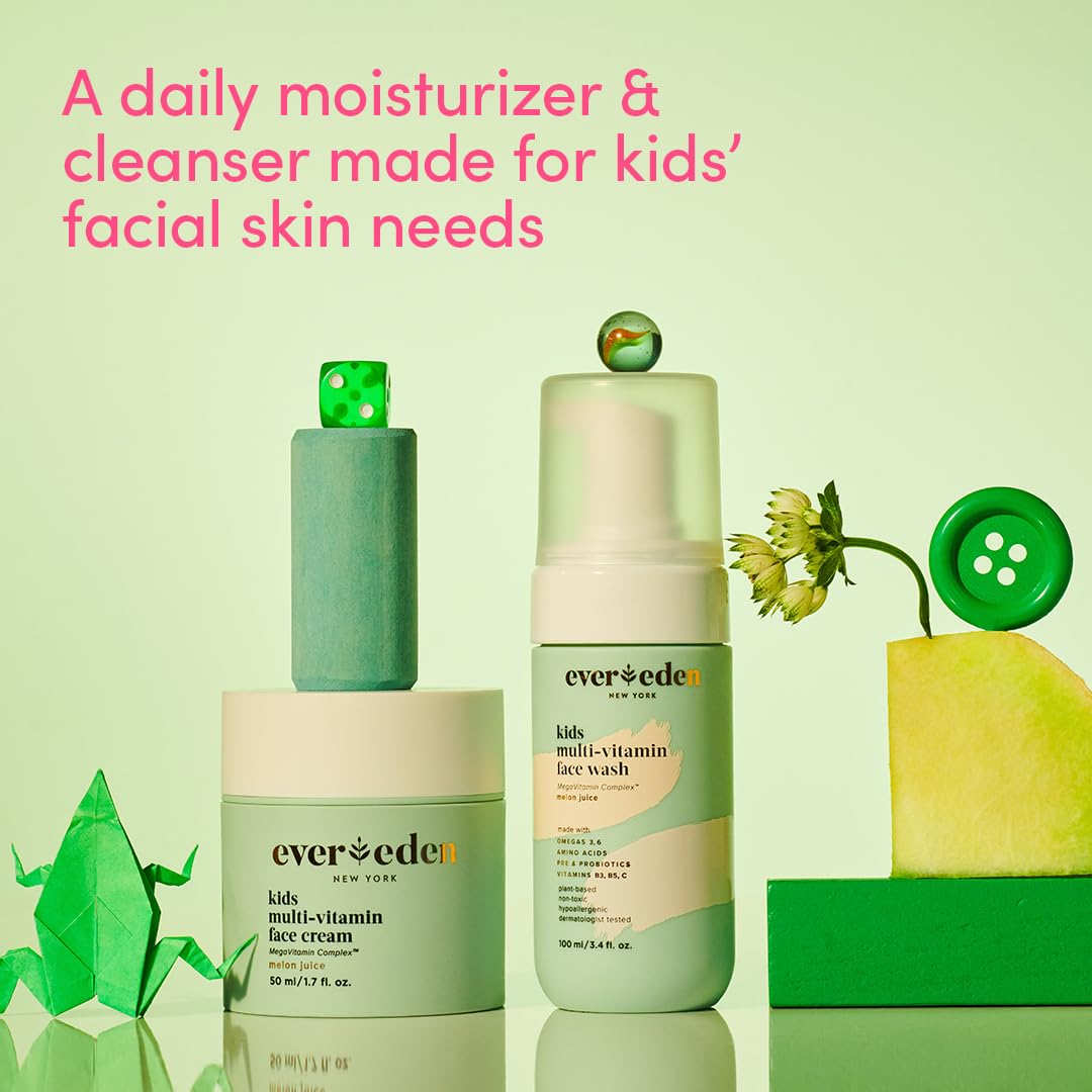 Evereden Kids Happy Face Duo (Melon Juice) - Multi-Vitamin Kids Face Wash & Kids Face Cream Set - Clean & Vegan Skin Care for Kids 3+ - Moisturizing, Nourishing, & Protective Kids Skin Care Set : Beauty & Personal Care