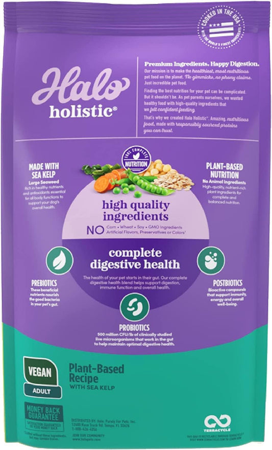 Halo Holistic Plant-Based Recipe with Kelp, Complete Digestive Health, Vegan Dry Dog Food Bag, Adult Formula, 10-lb Bag : Pet Supplies