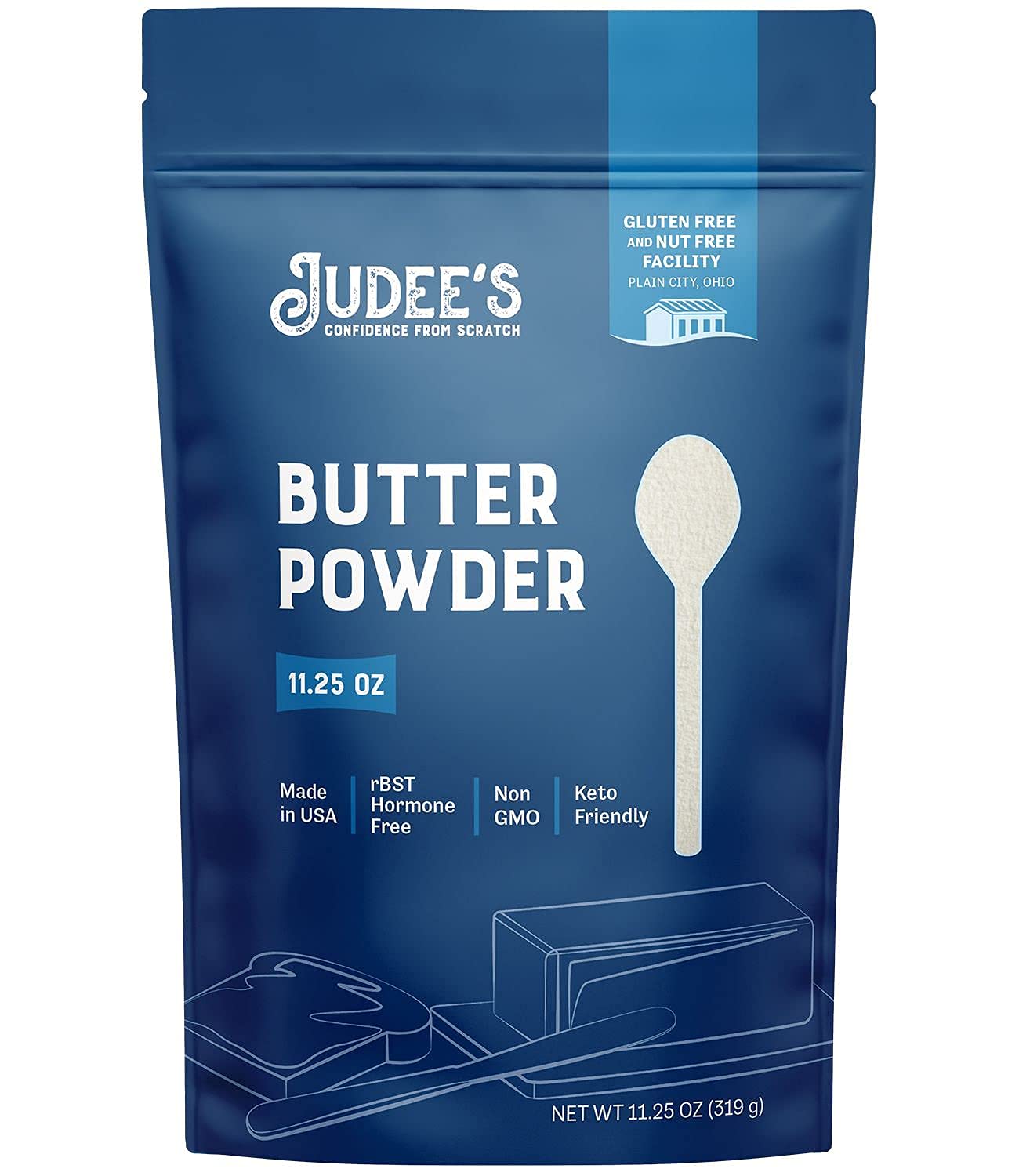 Judee’s Butter Powder 11.25 oz - 100% Non-GMO and Keto-Friendly - rBST Hormone-Free - Gluten-Free and Nut-Free - Made from 100% Real Butter - Baking Ready Ingredient - Made in USA
