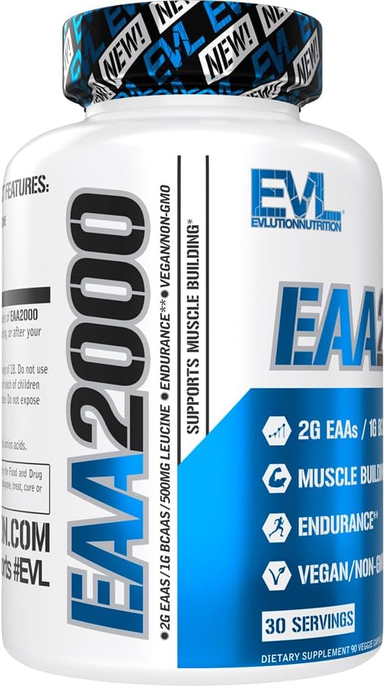 Evlution Nutrition Eaa2000 - Pre & Post Workout Capsules - Muscle Building + Recovery Supplement - 2G Essential Amino Acids + 1G Bcaas - Endurance + Energy Support - 30 Servings : Health & Household