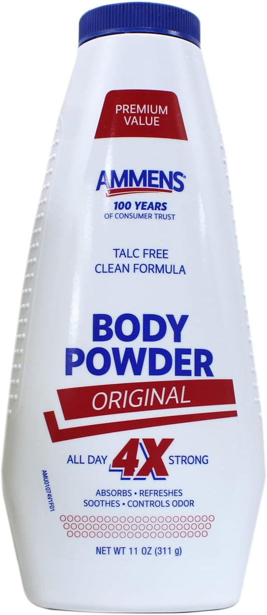 Ammens Body Powder Original – Talc-Free Clean Formula, All-Day 4X Strong Protection, 11 Oz (Pack Of 6)