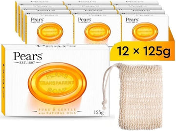 Pears Natural Amber Soap Bars 125G 12 Pack + 1X Soap Bag