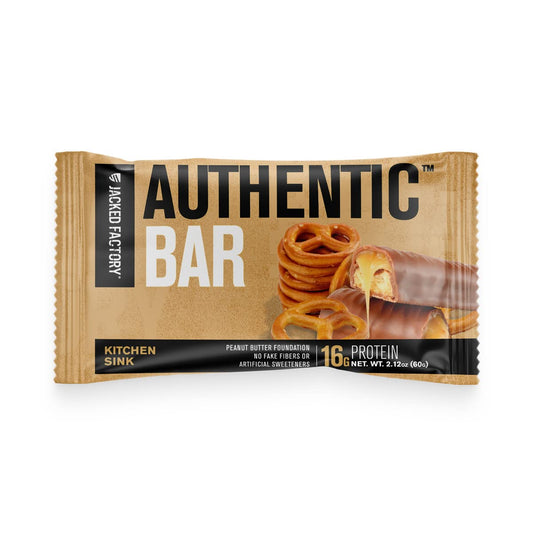 Jacked Factory Authentic Bar Kitchen Sink Protein Bars - Tasty Meal Replacement Energy Bars | 16G Whey Protein Isolate, Natural Sugars From Pure Honey, Healthy Fat Peanut Butter Foundation | 12 Pack