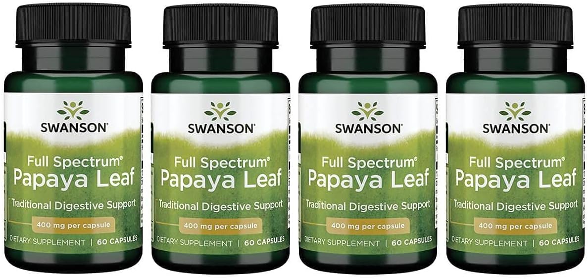 Swanson Full Spectrum Papaya Leaf - Herbal Supplement Promoting Digestive Health '&' Gi Tract Support - Natural Formula Overall Wellness - (60 Capsules, 400Mg Each) 4 Pack